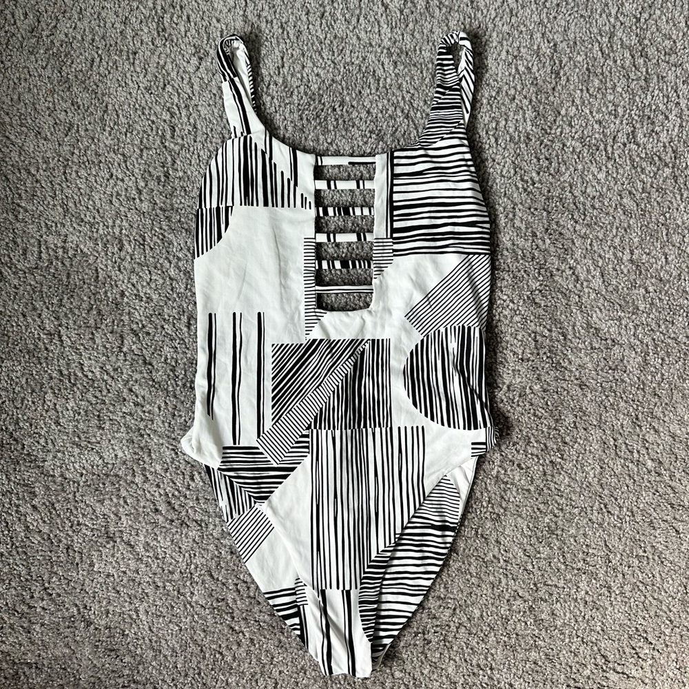 Volcom Black and White Geometric One Piece Swimsuit